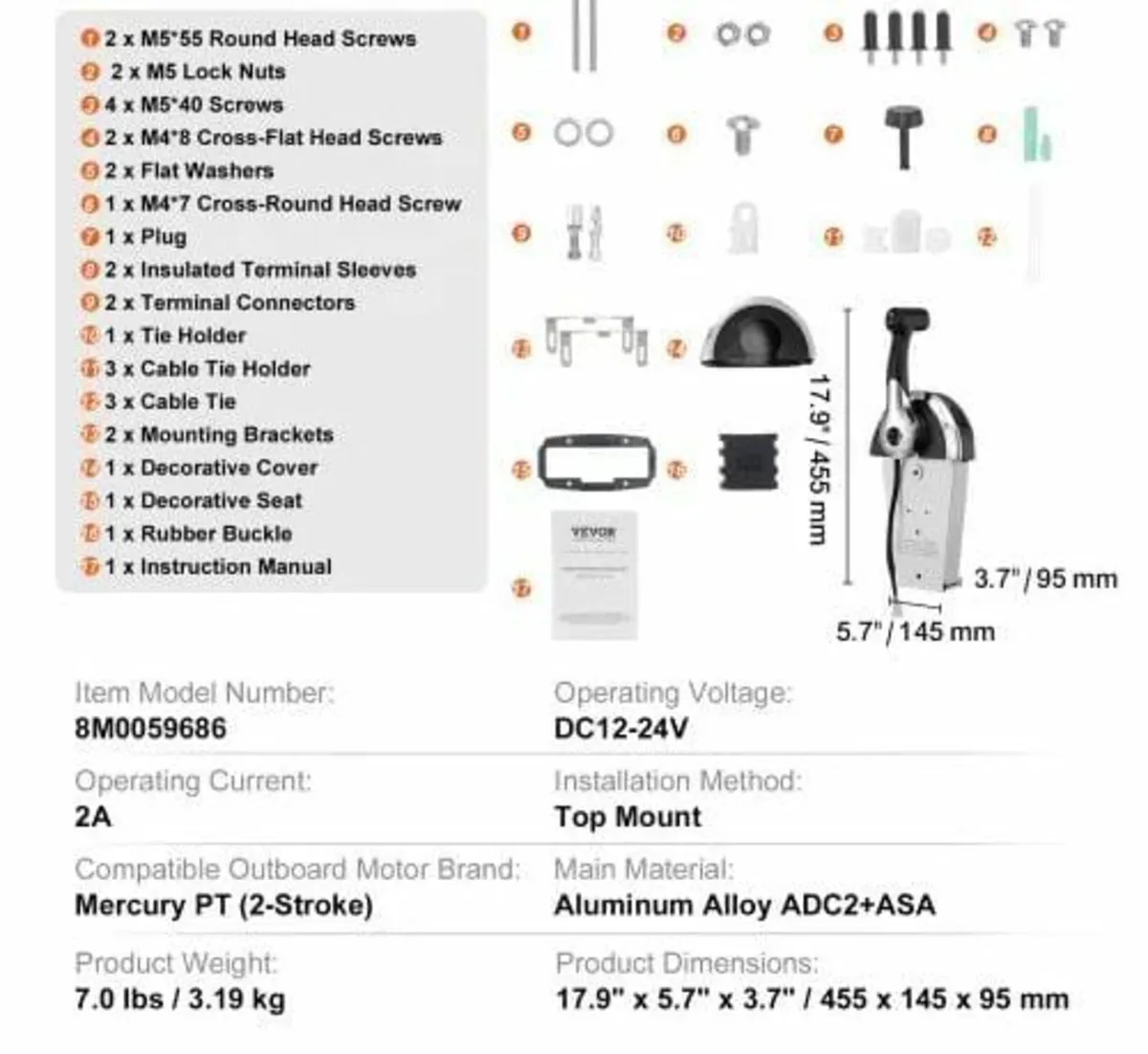Boat Throttle Control, 8M0059686 Top-Mounted Outbo - Image 4
