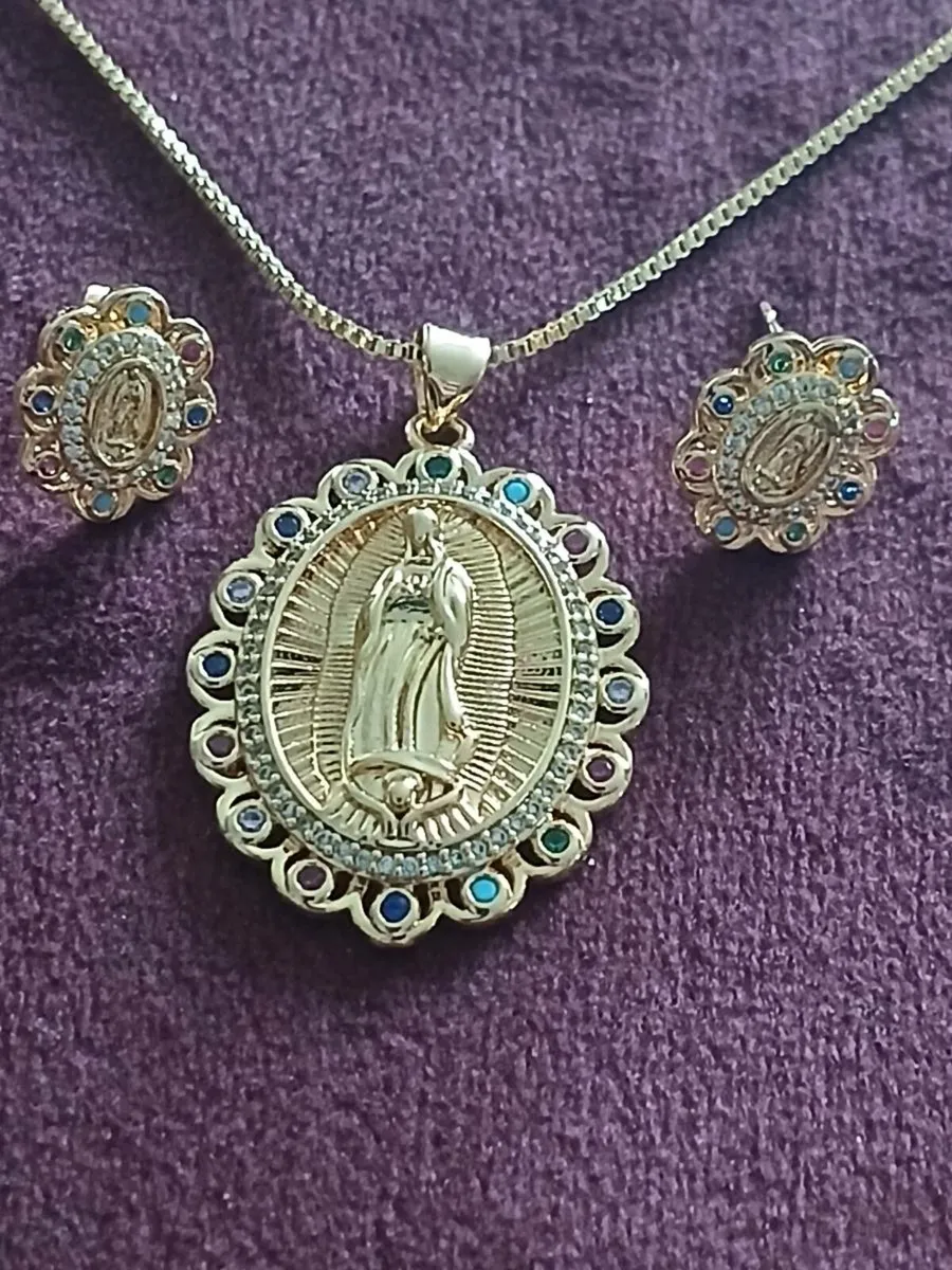 Our lady of Guadalupe pendant&chain earrings set - Image 1