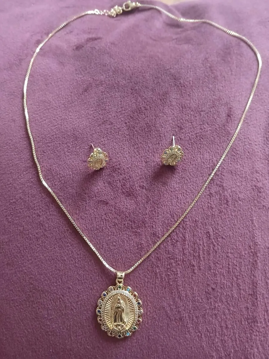 Our lady of Guadalupe pendant&chain earrings set - Image 4
