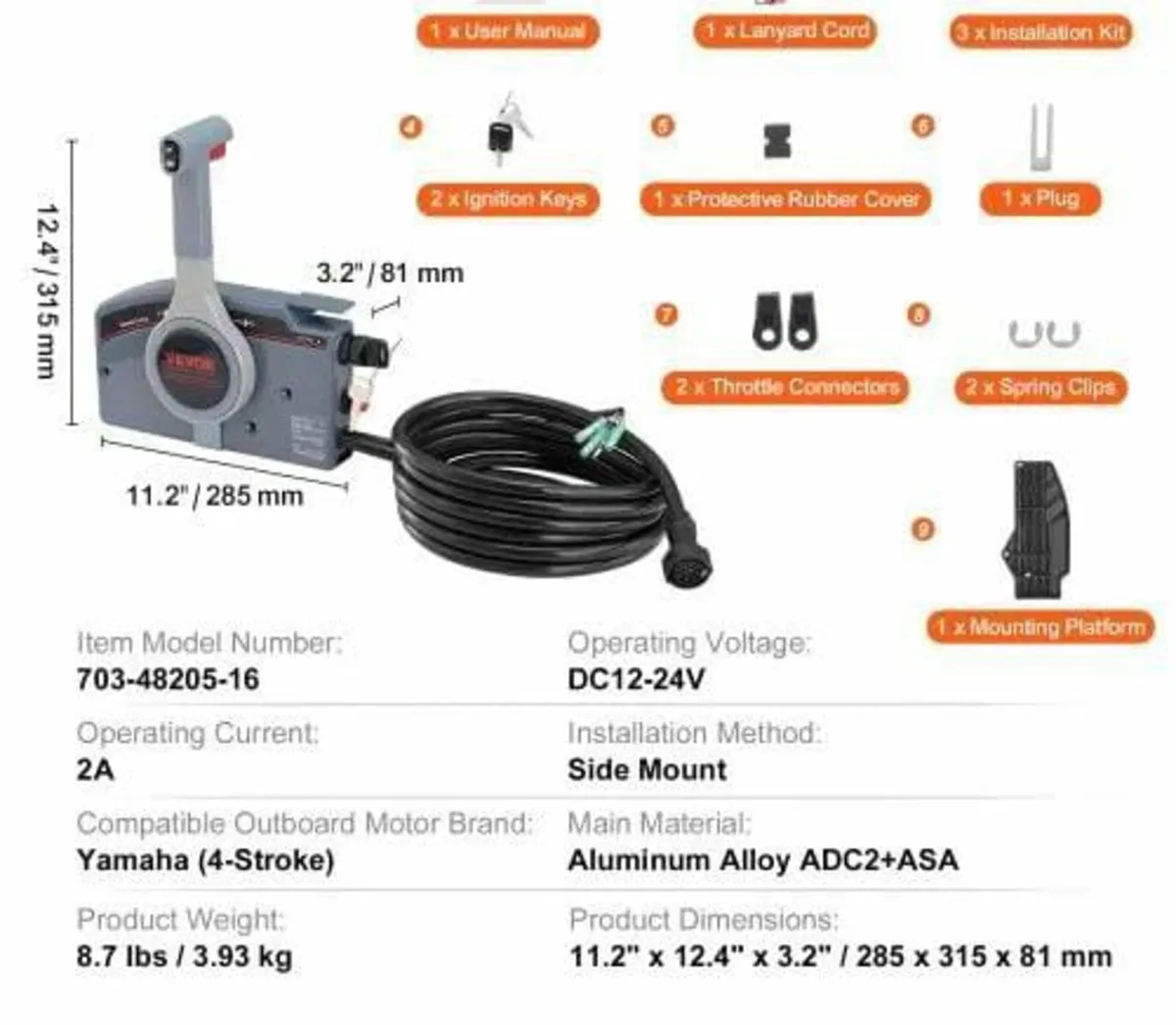 Boat Throttle Control, 703-48205-16 Side-Mounted O - Image 4