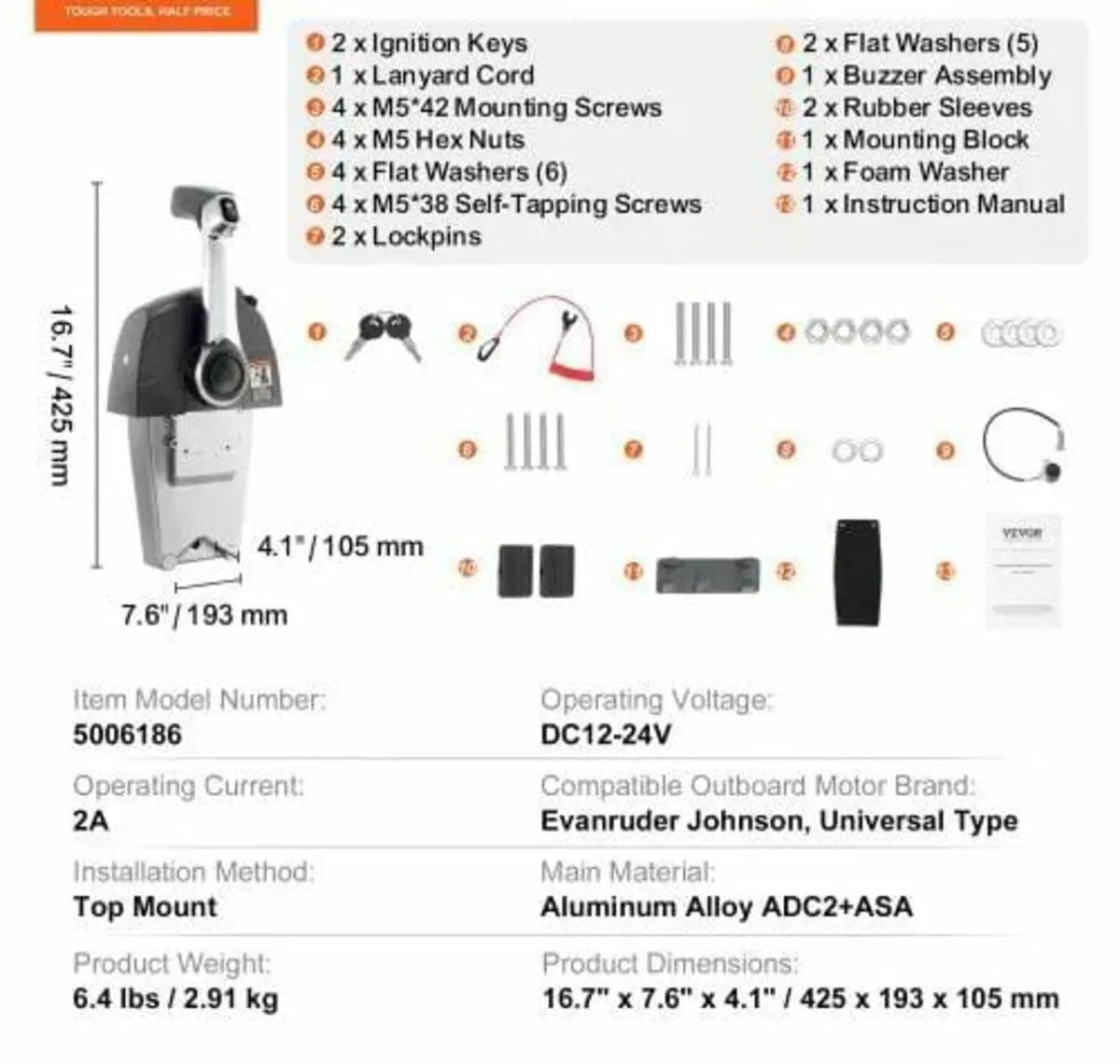 Boat Throttle Control, 5006186 Top-Mounted Outboar - Image 4