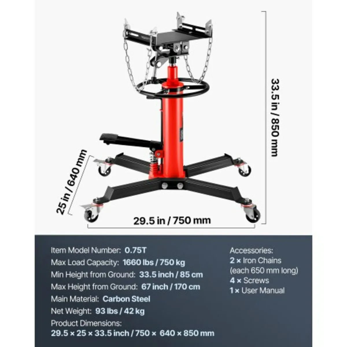 Transmission Jack,0.75 Ton/1660 lbs Capacity Hydra - Image 3