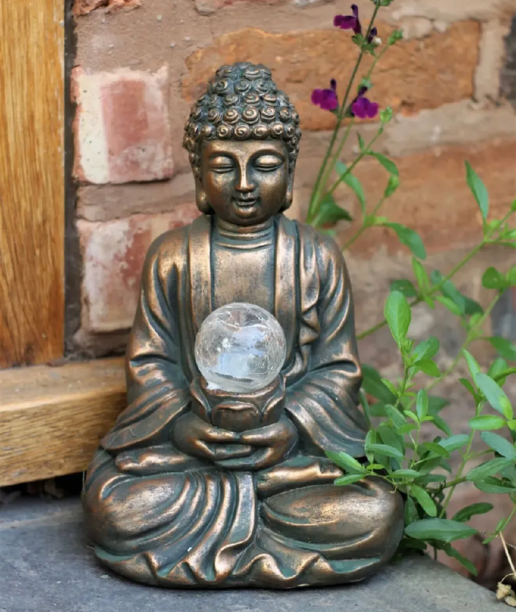 Garden Ornament Solar Buddha ZEN Colour Changing - Image 1