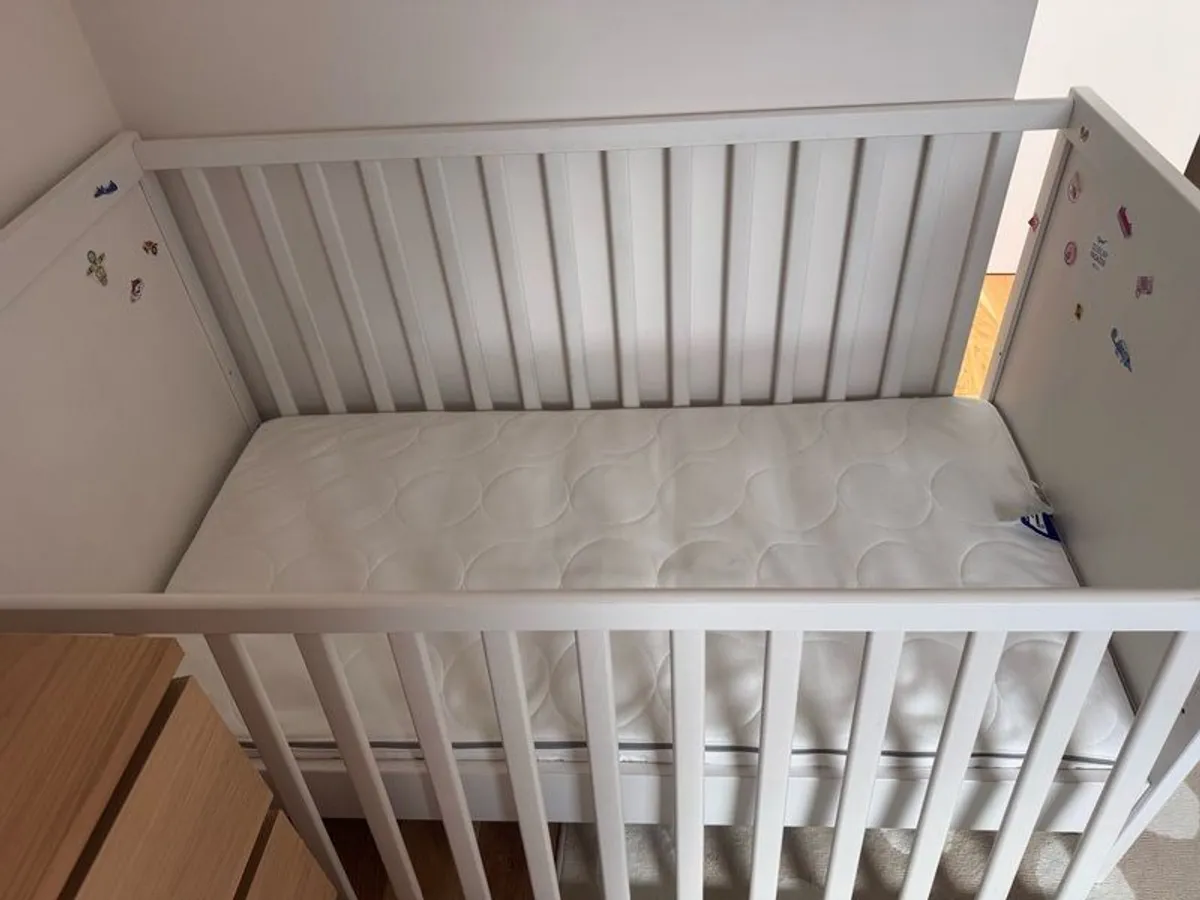 ikea cot + mattress + mattress protector - Image 1