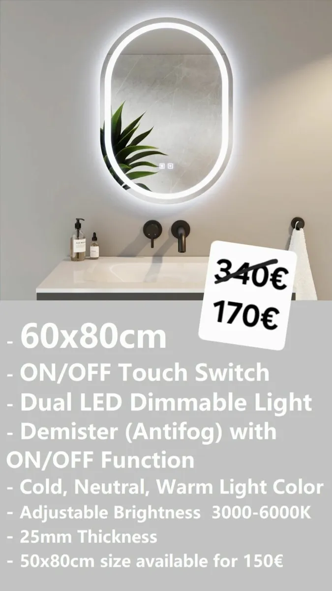 LED Bathroom Mirror 60x80cm Antifog Dual LED