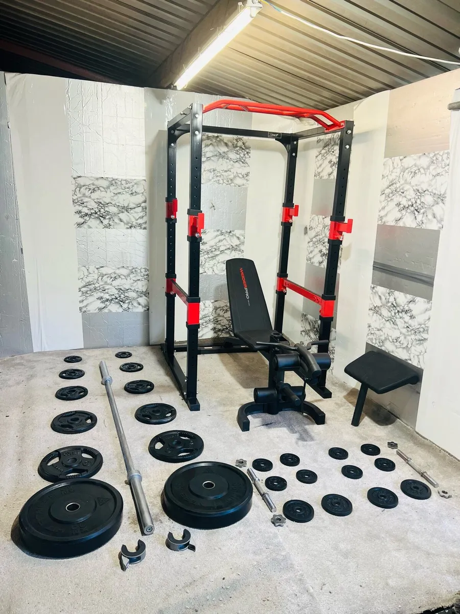 COMMERCIAL GYM SET OLYMPIC WEIGHT BAR BENCH DUMBLS - Image 2