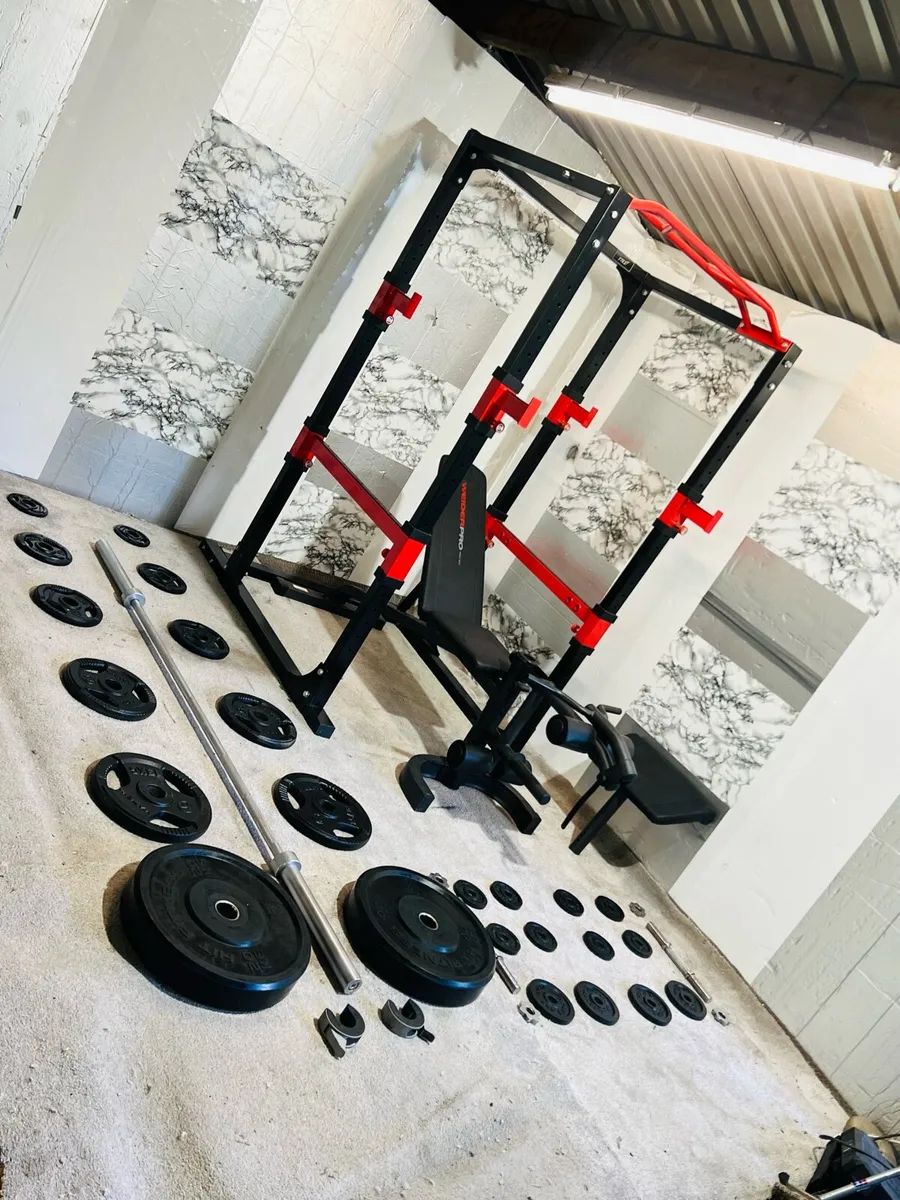 COMMERCIAL GYM SET OLYMPIC WEIGHT BAR BENCH DUMBLS - Image 1