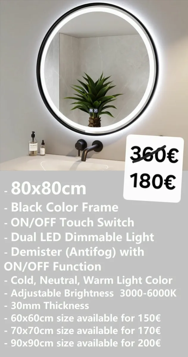 LED Bathroom Mirror Antifog Dual LED 80cm - Image 1