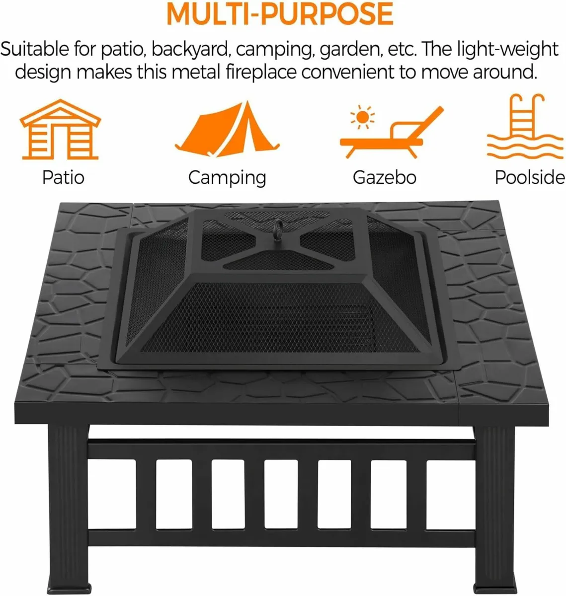 Patio Fireplace Fire Pit – Steel, Outdoor Garden - Image 4