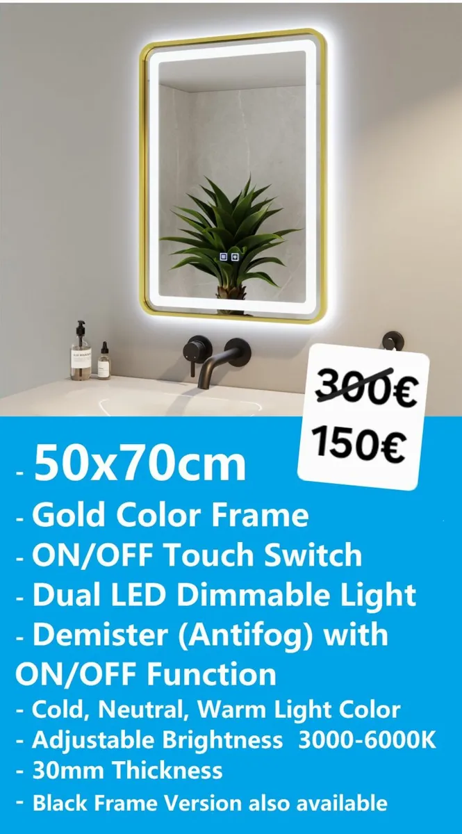 LED Bathroom Mirror Gold Frame - Image 1