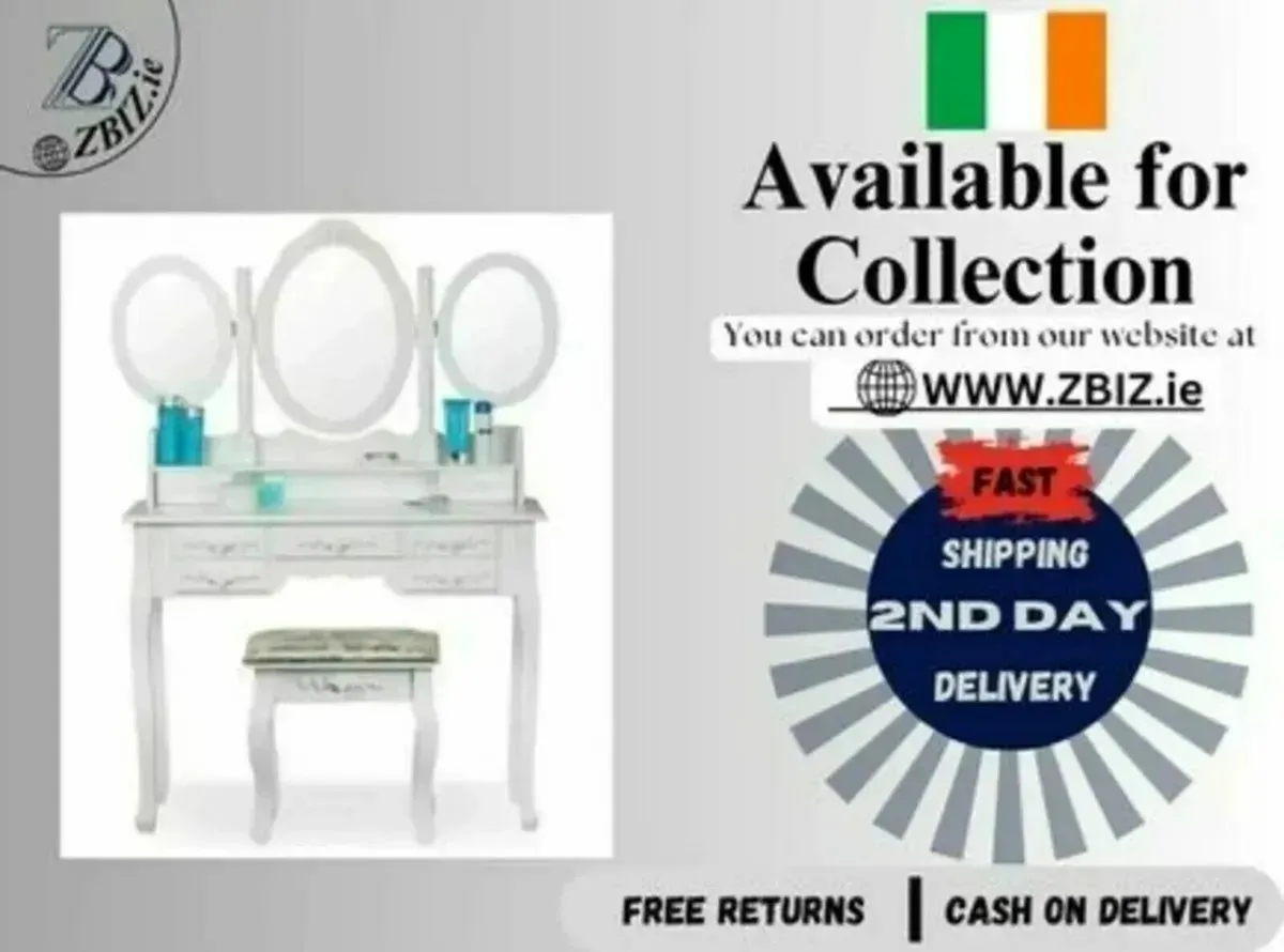 Princess Vanity Table with 3 Oval Mirrors & 7 Draw - Image 1