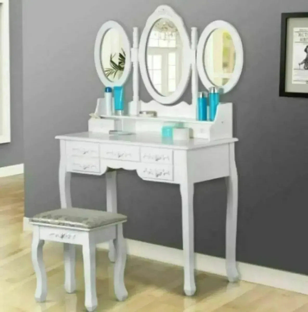 Princess Vanity Table with 3 Oval Mirrors & 7 Draw - Image 2