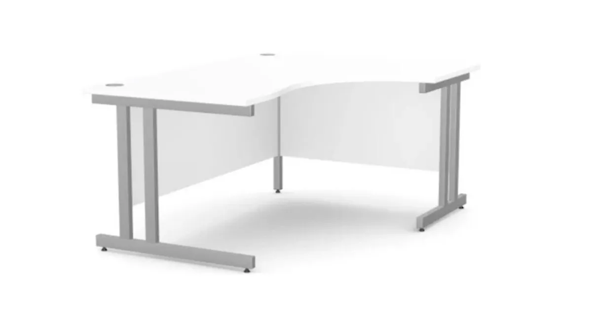 Desk White Twin Leg Right hand Crescent Desk