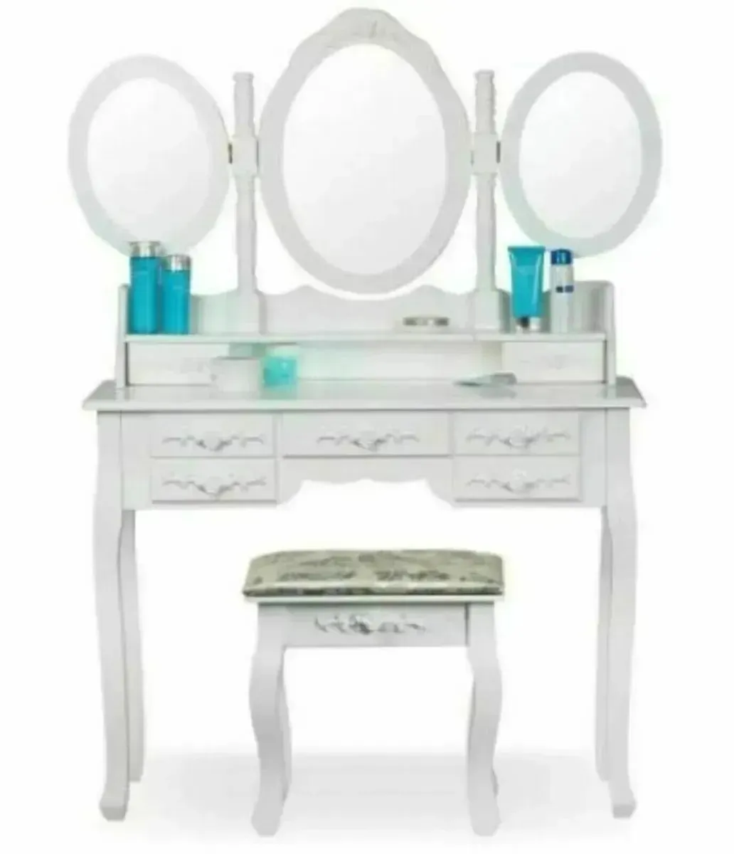 Princess Vanity Table 3 Mirrors 7 Drawer Design - Image 4