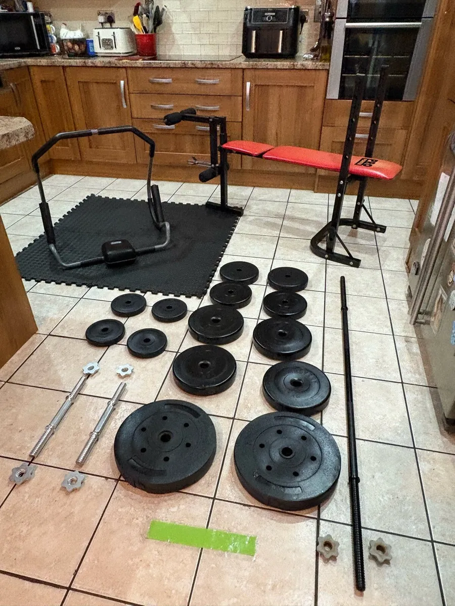 WEIGHT BENCH, LEGS, AB MACHINE, WEIGHTS, BARS!! - Image 1