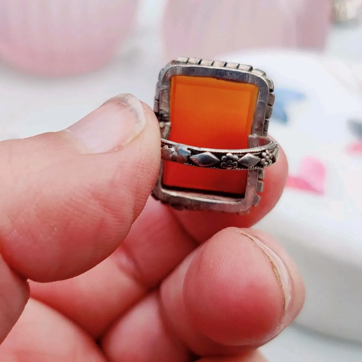 RARE TUDOR CARNELIAN, 925 Silver CHUNKY Ring ! - Image 2