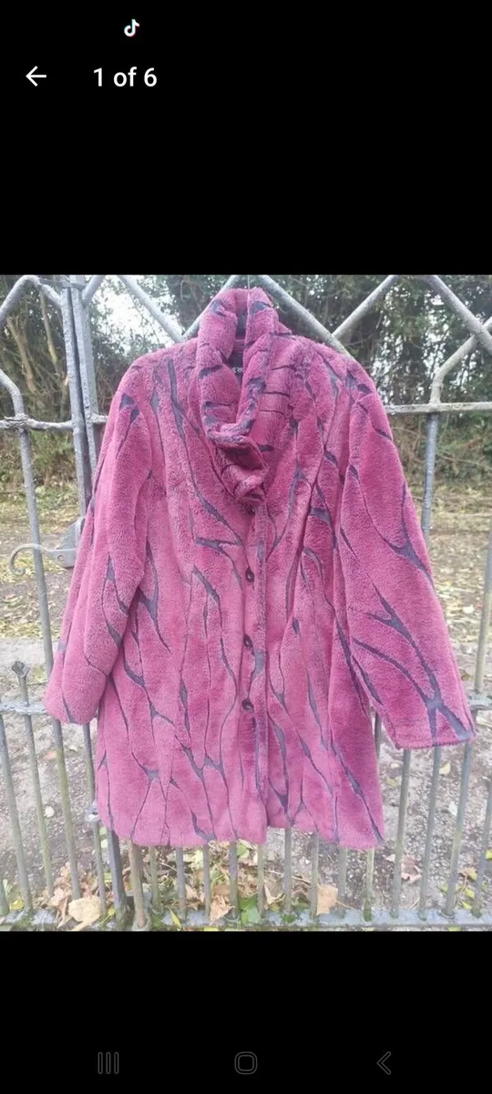 Burgundy and black faux fur coat (free post) - Image 1