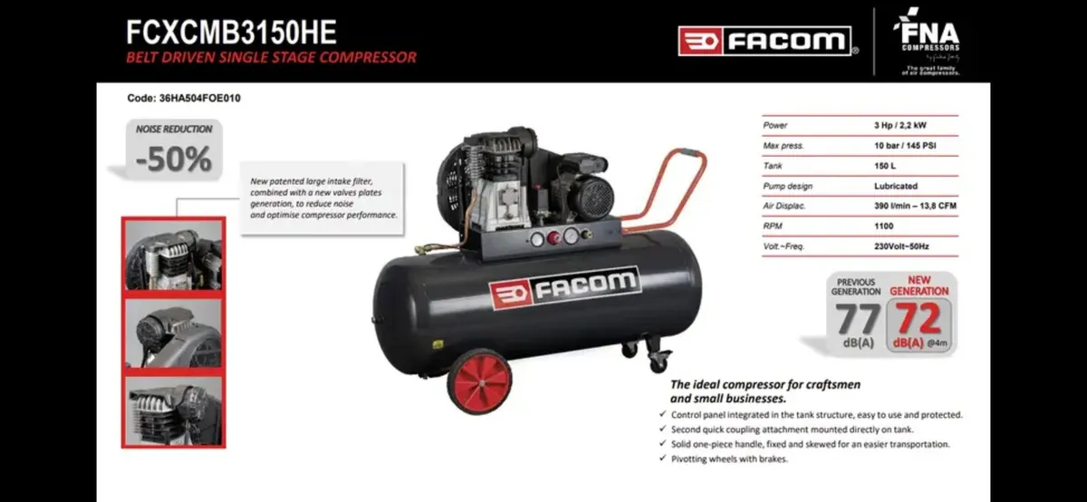 Air compressor Facom 200ltr - Image 1
