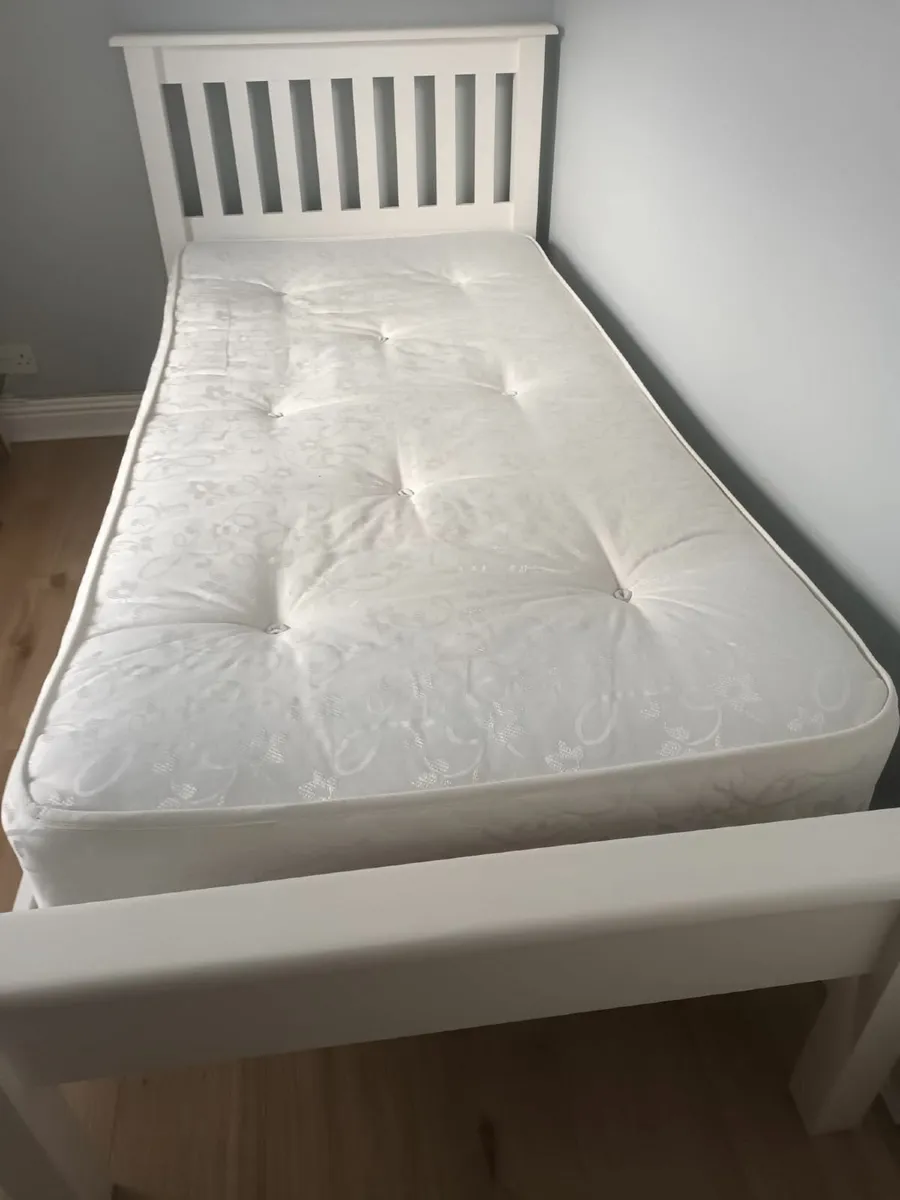 3ft White Timber Frame Single Bed and Mattress - Image 1