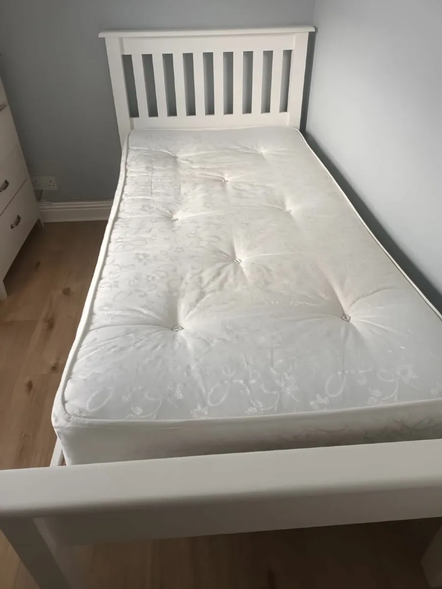 3ft White Timber Frame Single Bed and Mattress - Image 2