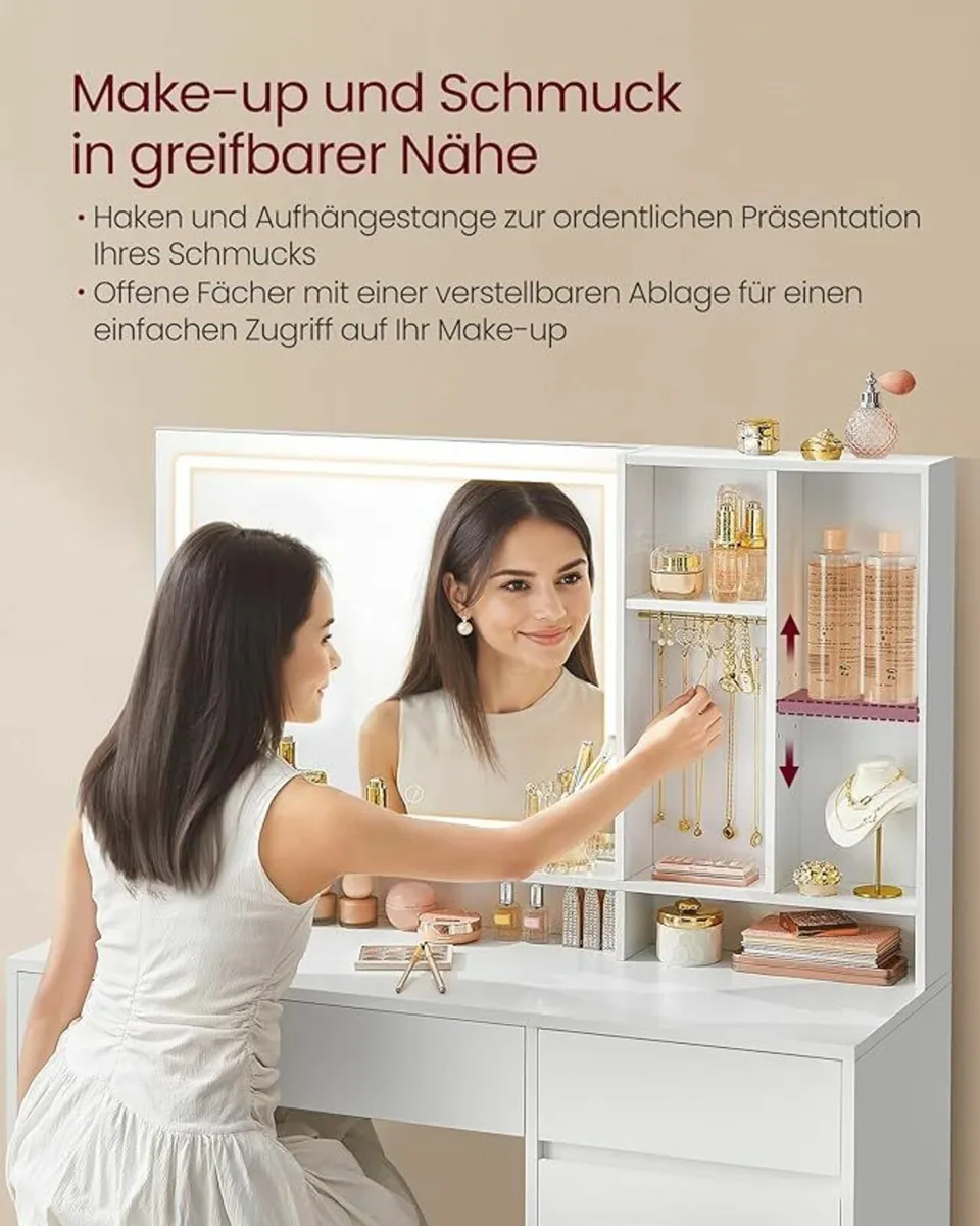 Dressing table with LED lighting 110 cm wide - Image 2