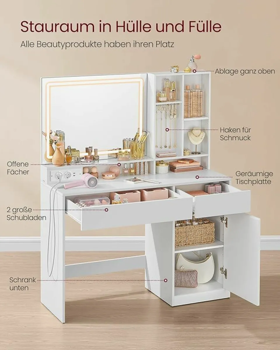 Dressing table with LED lighting 110 cm wide - Image 3