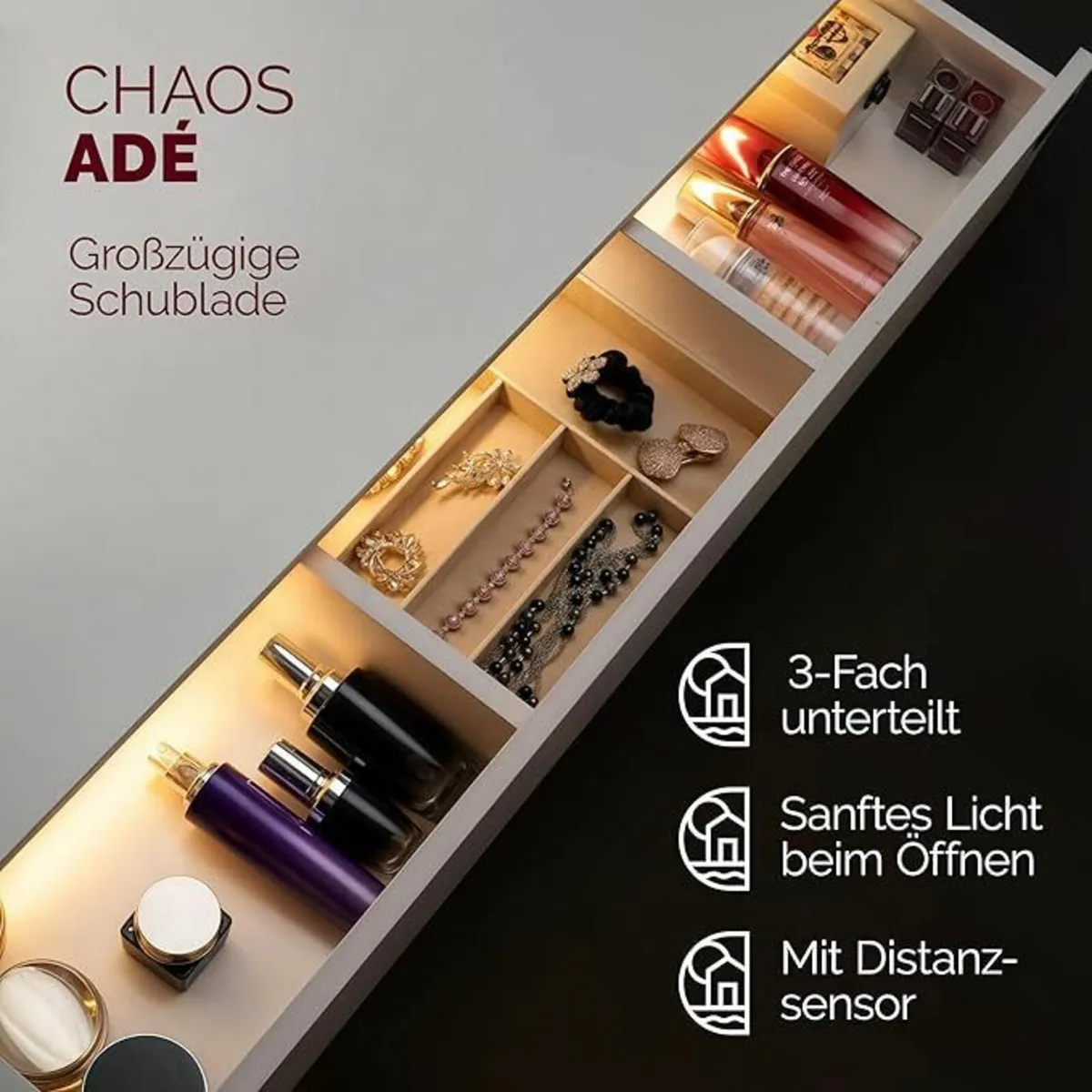 Dressing Table 3 Compartments with Lighting Includ - Image 2