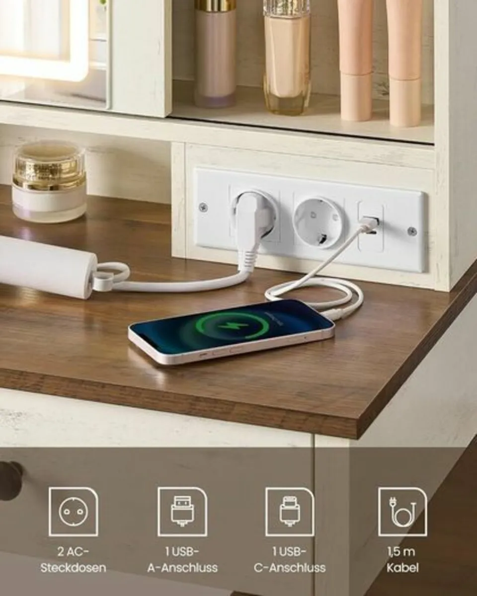 Country Style Dressing Table with Stool Mirror and - Image 3