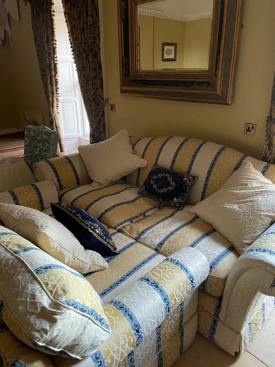Set of Two Traditional Sofas in Striped Damask - Image 1