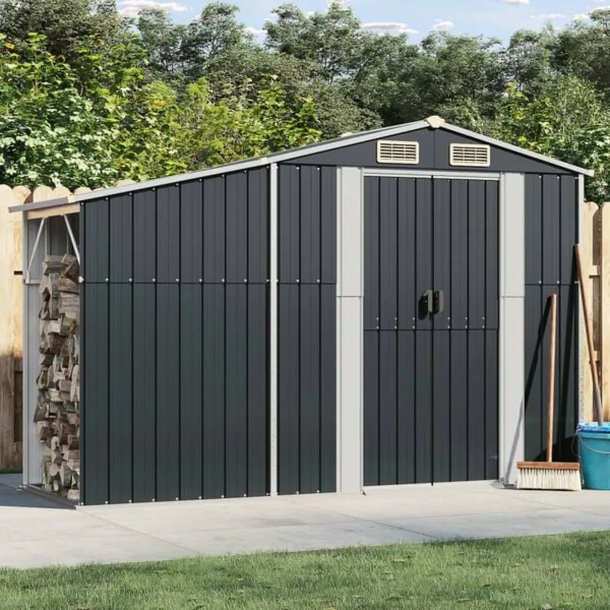 Garden Shed Anthracite 277x93x179 cm Galvanised St - Image 1
