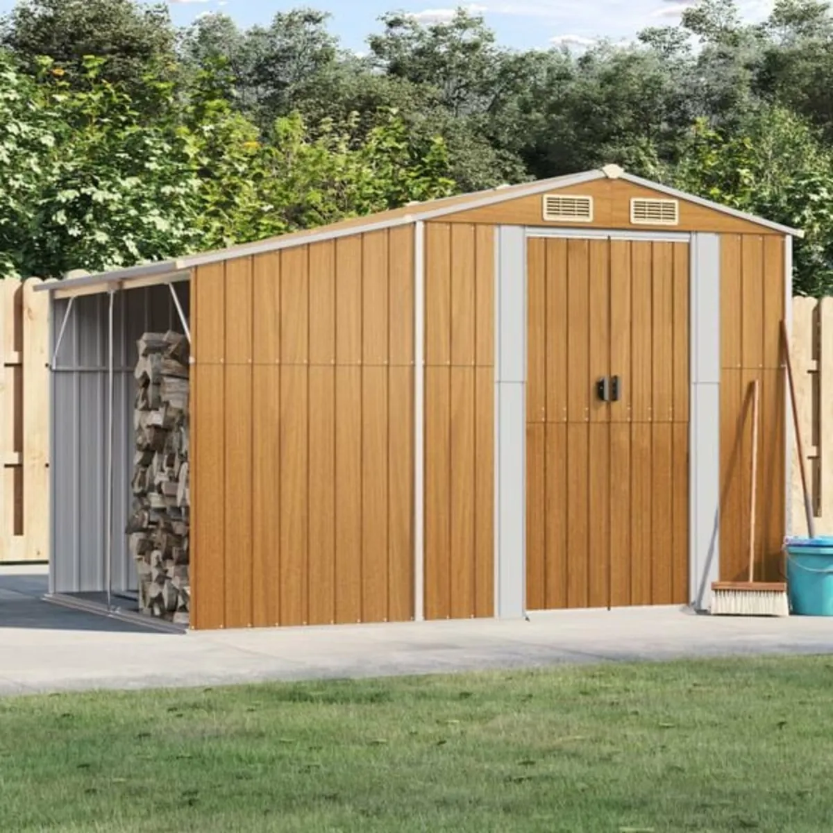 Garden Shed Light Brown 277x192.5x179 cm Galvanise - Image 1