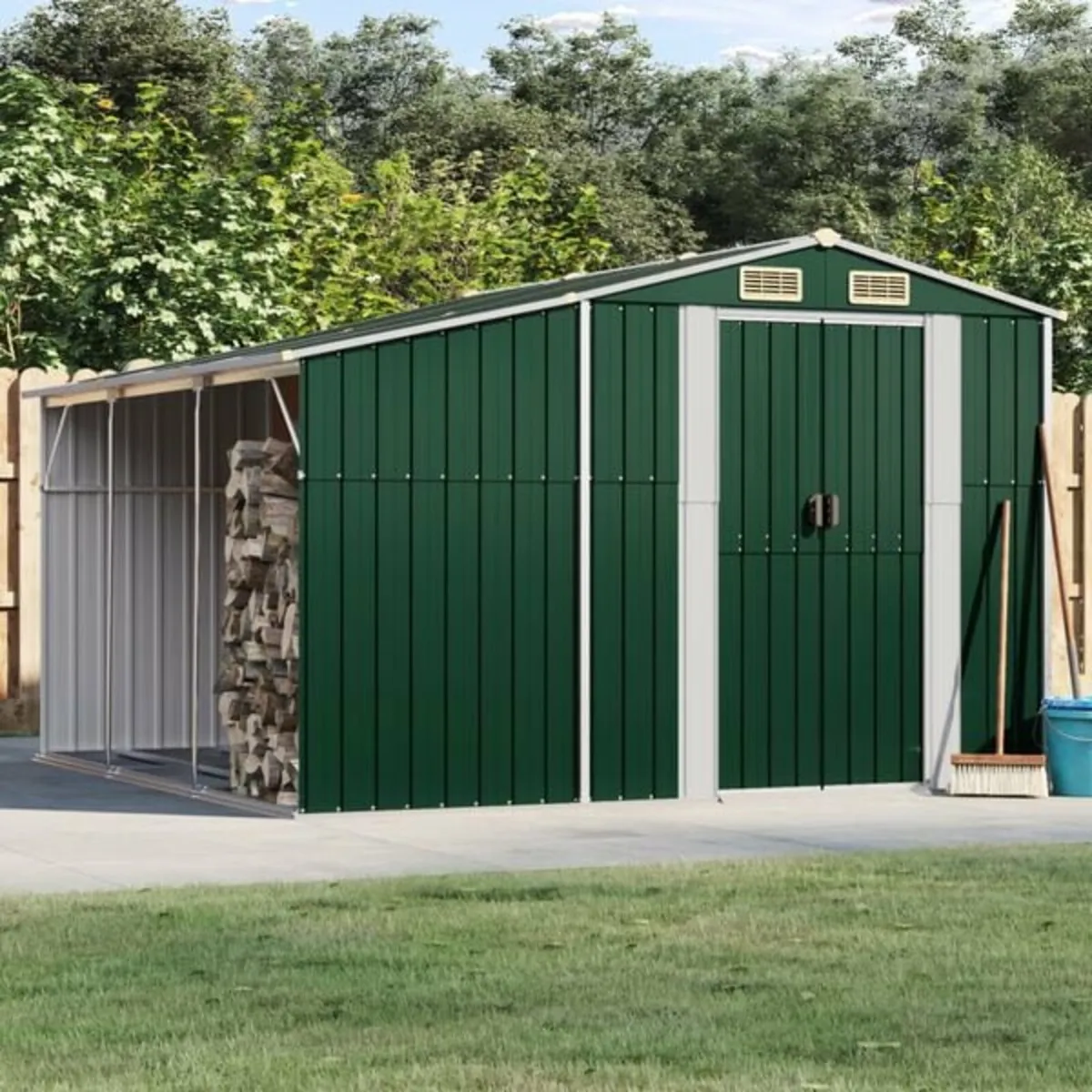 Garden Shed Green 277x279x179 cm Galvanised Steel - Image 1
