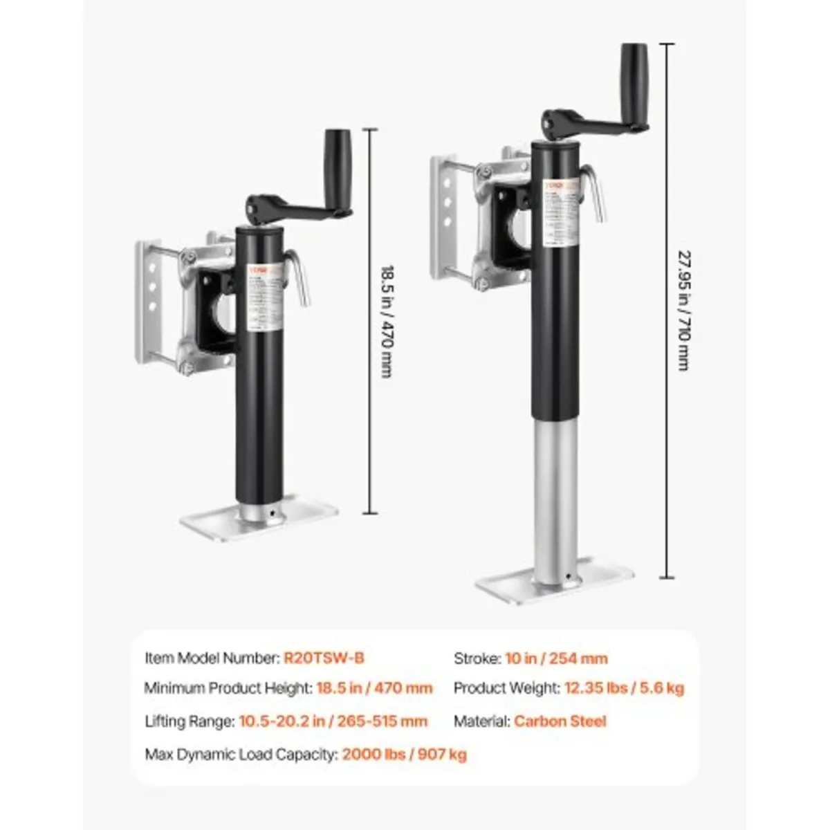 Trailer Jack, 2000 lbs Dynamic Load Capacity, Heav - Image 2