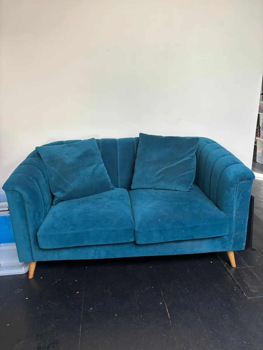 Teal Velvet 2 Seater Sofa - Image 1