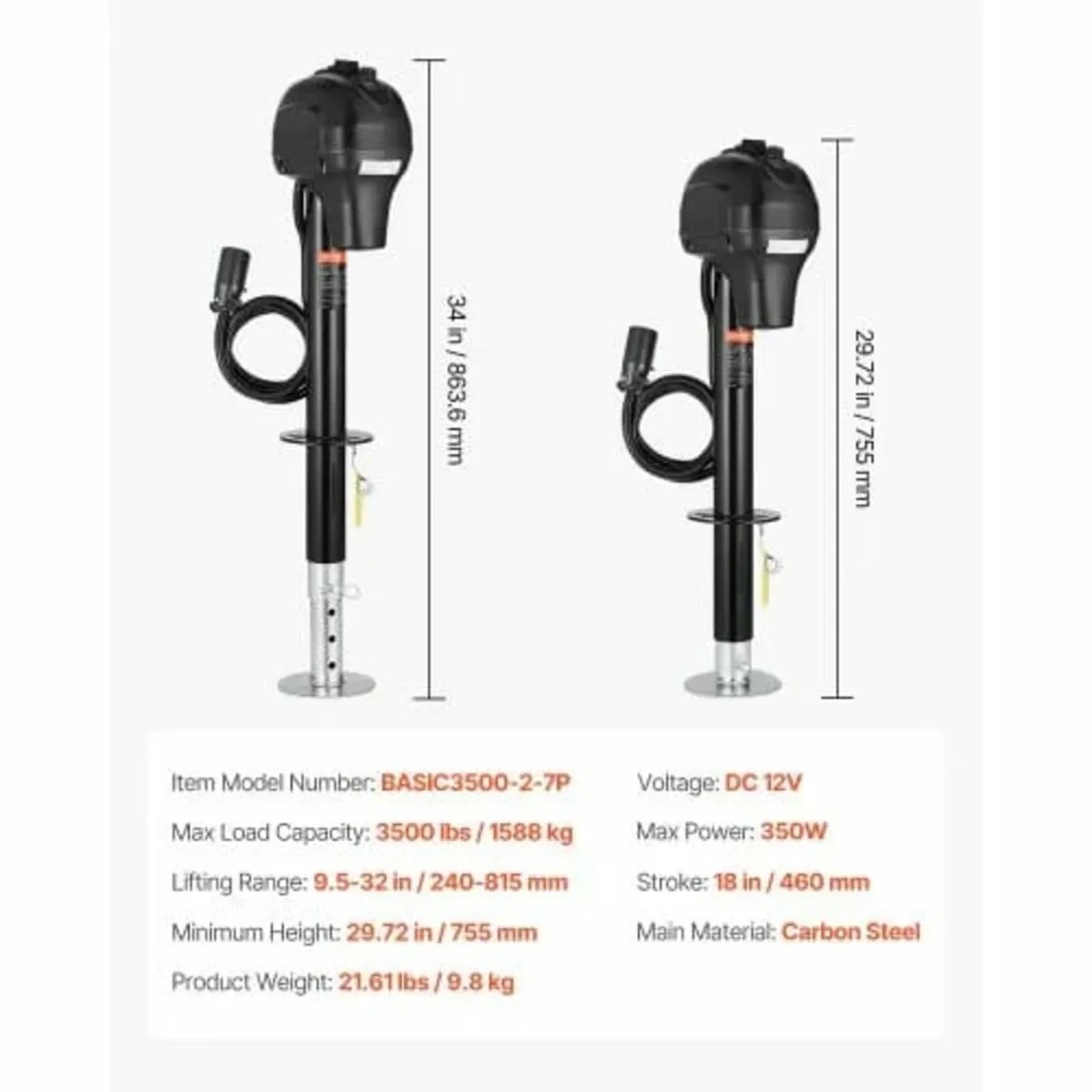 Electric Trailer Jack, 3500 lbs, Heavy Duty RV Ele - Image 2
