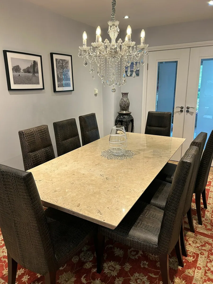 Italian dining table w/ 8 chairs, stunning base - Image 1