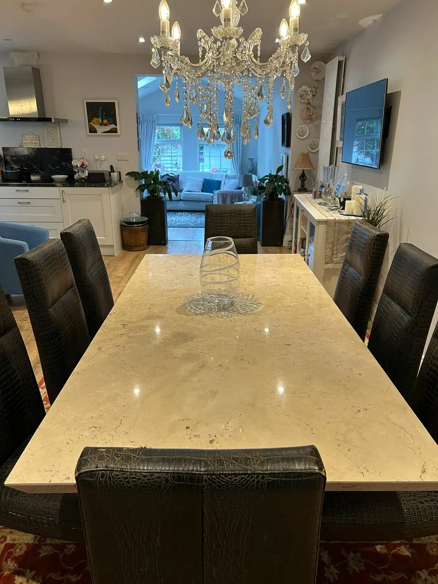 Italian dining table w/ 8 chairs, stunning base - Image 2