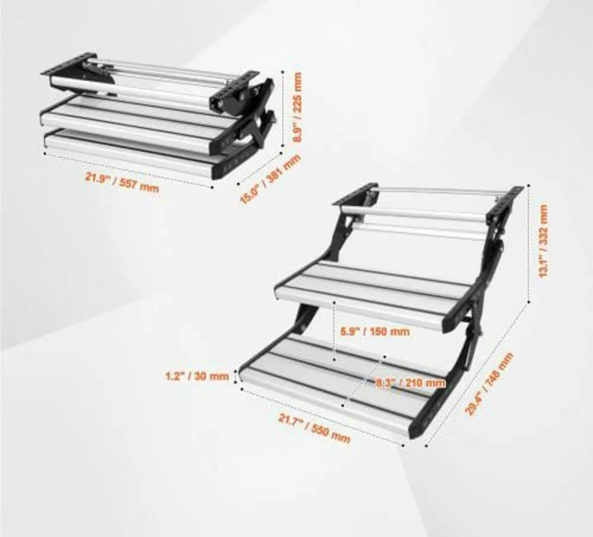 RV Steps, 2-Step, Manual Retractable RV Stairs, Fo - Image 2