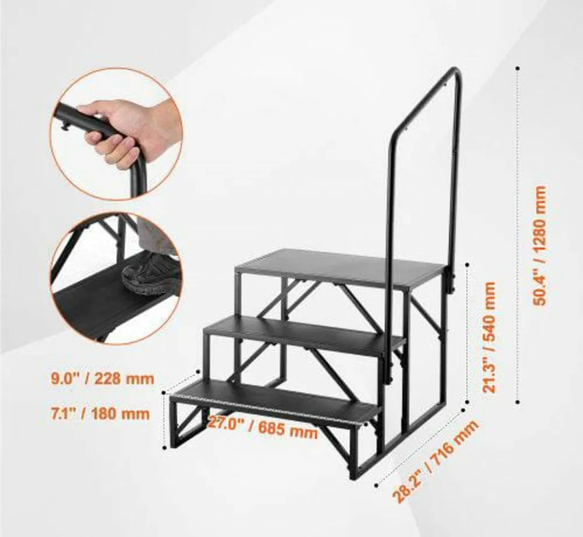 RV Steps, 3-Step RV Stairs, 440 LBS/199.6 kg Load - Image 2