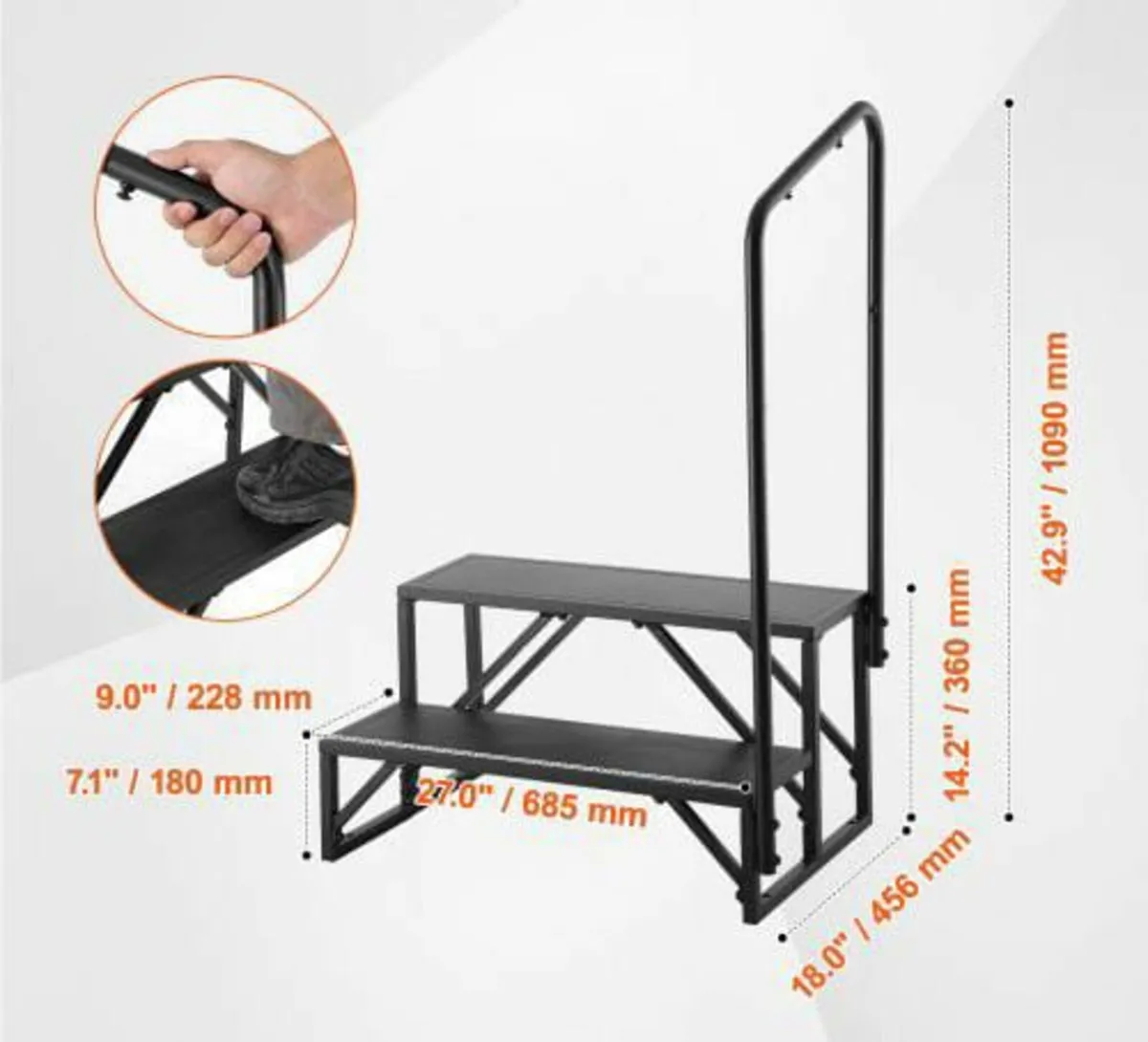 RV Steps, 2-Step RV Stairs, 440 LBS/199.6 kg Load - Image 3