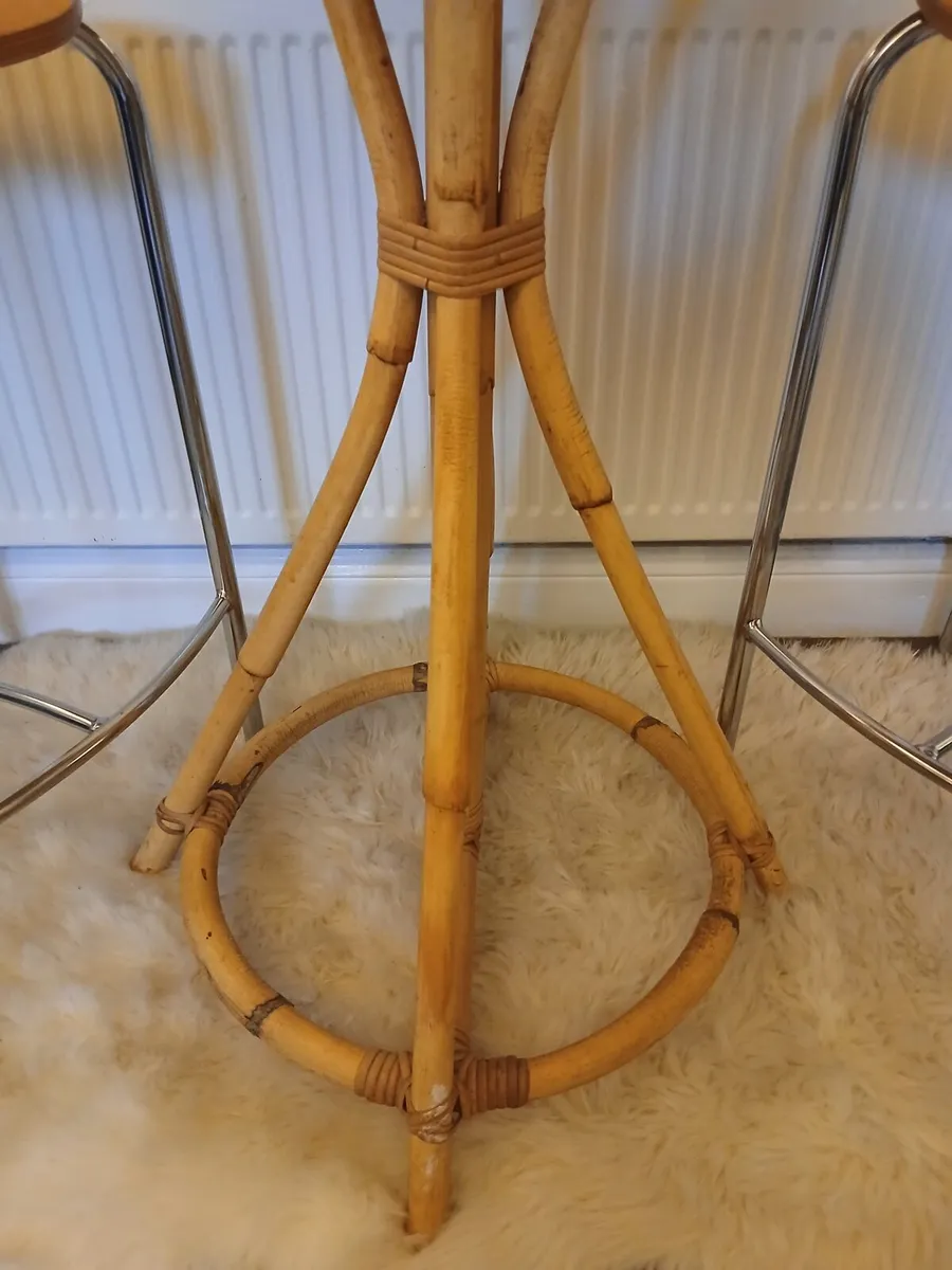 Vintage Bamboo Bistro Table & Stools - Image 2