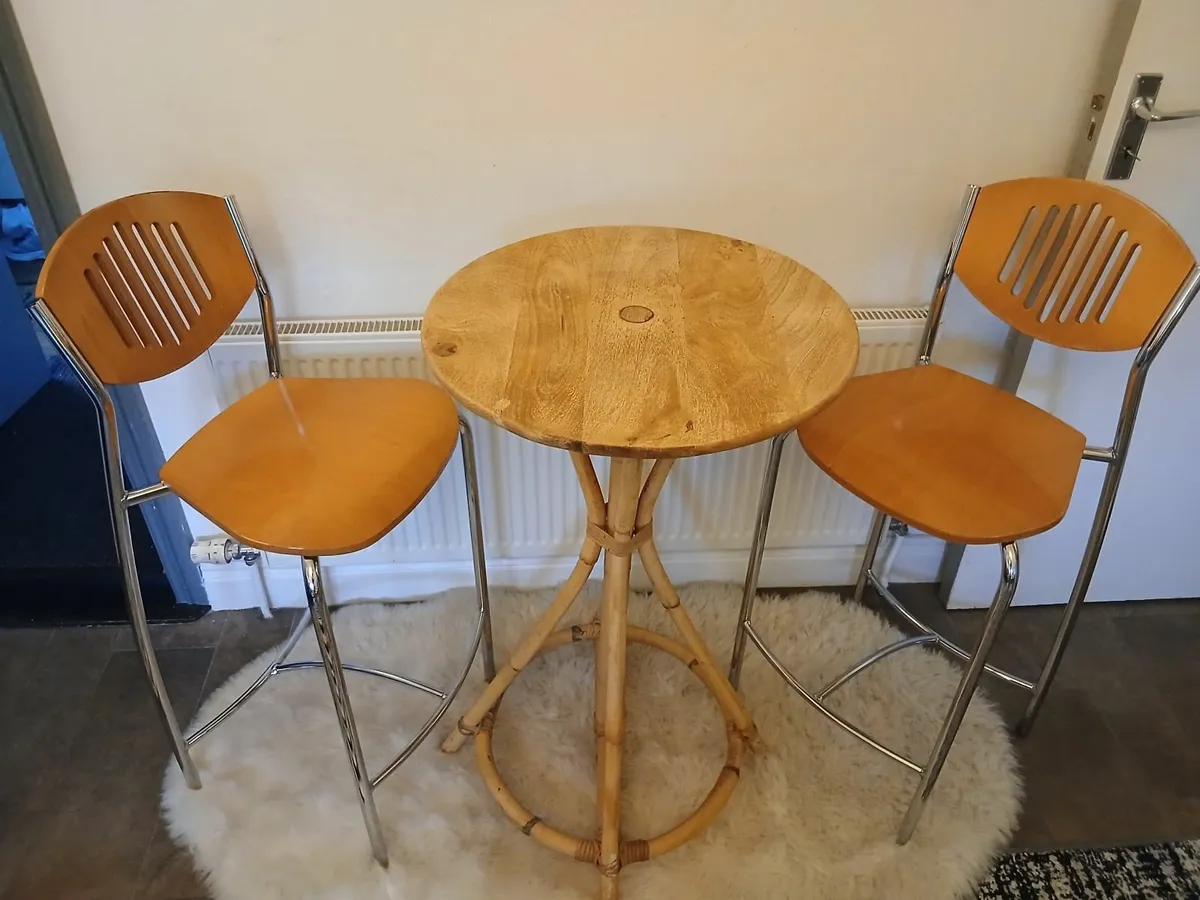 Vintage Bamboo Bistro Table & Stools - Image 3