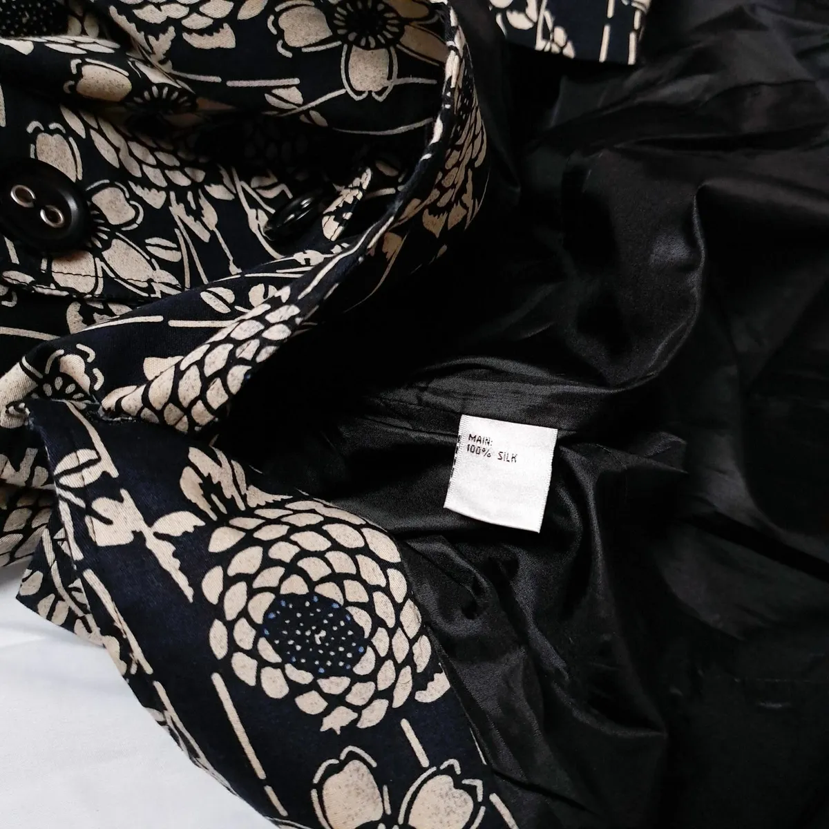 Givenchy Navy Floral Trench Coat 100% Silk 8-10UK - Image 3