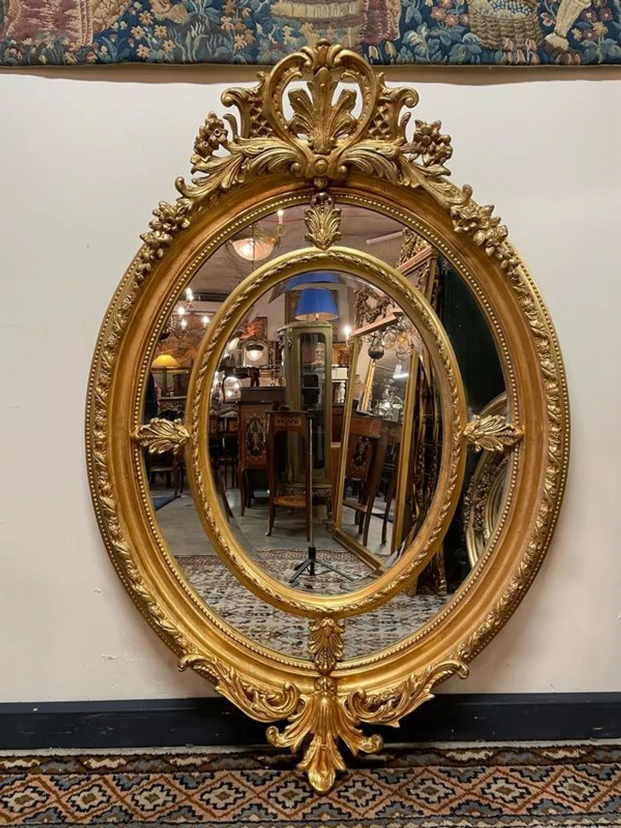Large Ornate Gilt Wood Oval Mirror. A Statement Piece. - Image 1