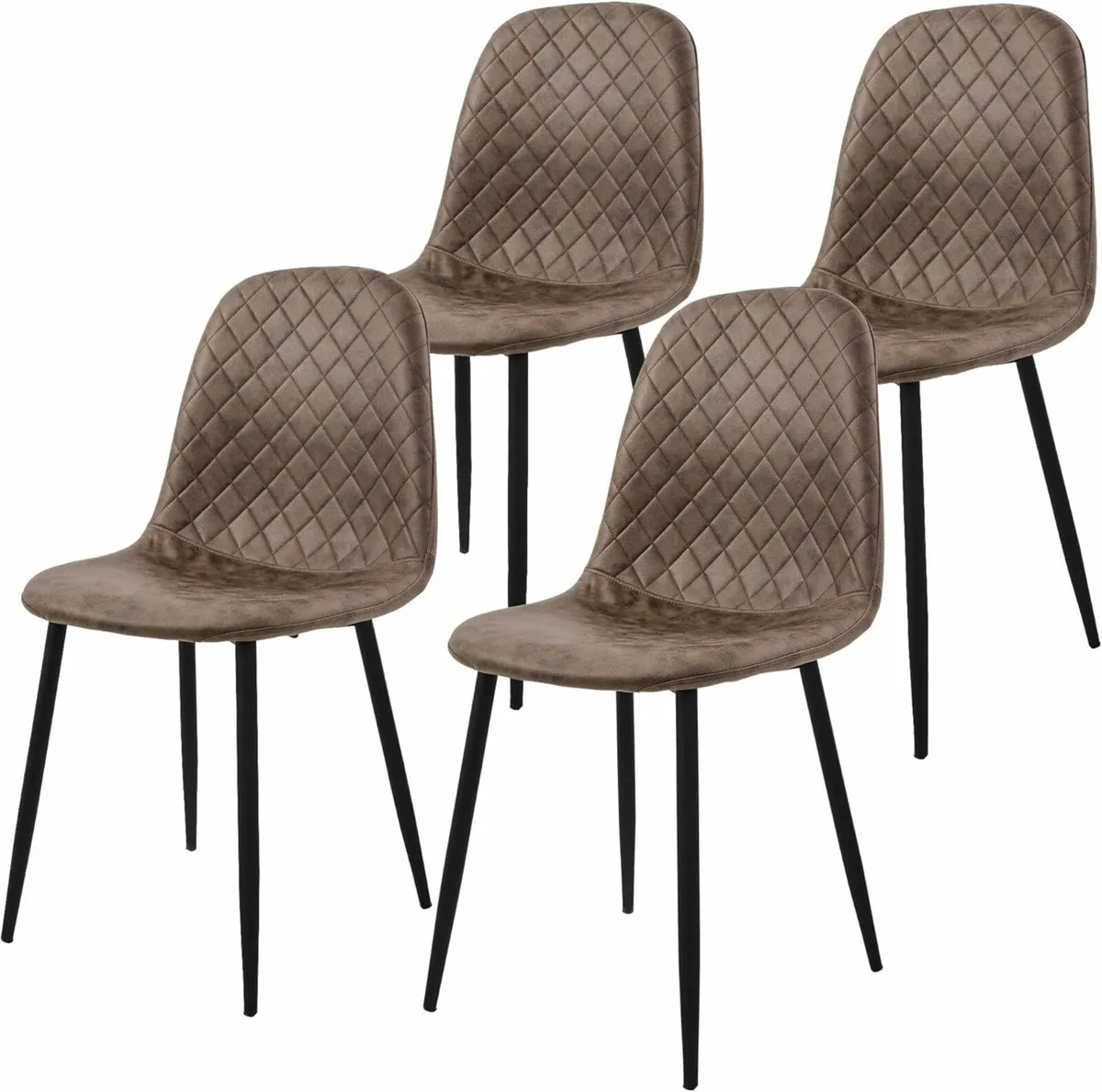 Set of 4 Brown Faux Leather Dining Chairs with Bla - Image 1