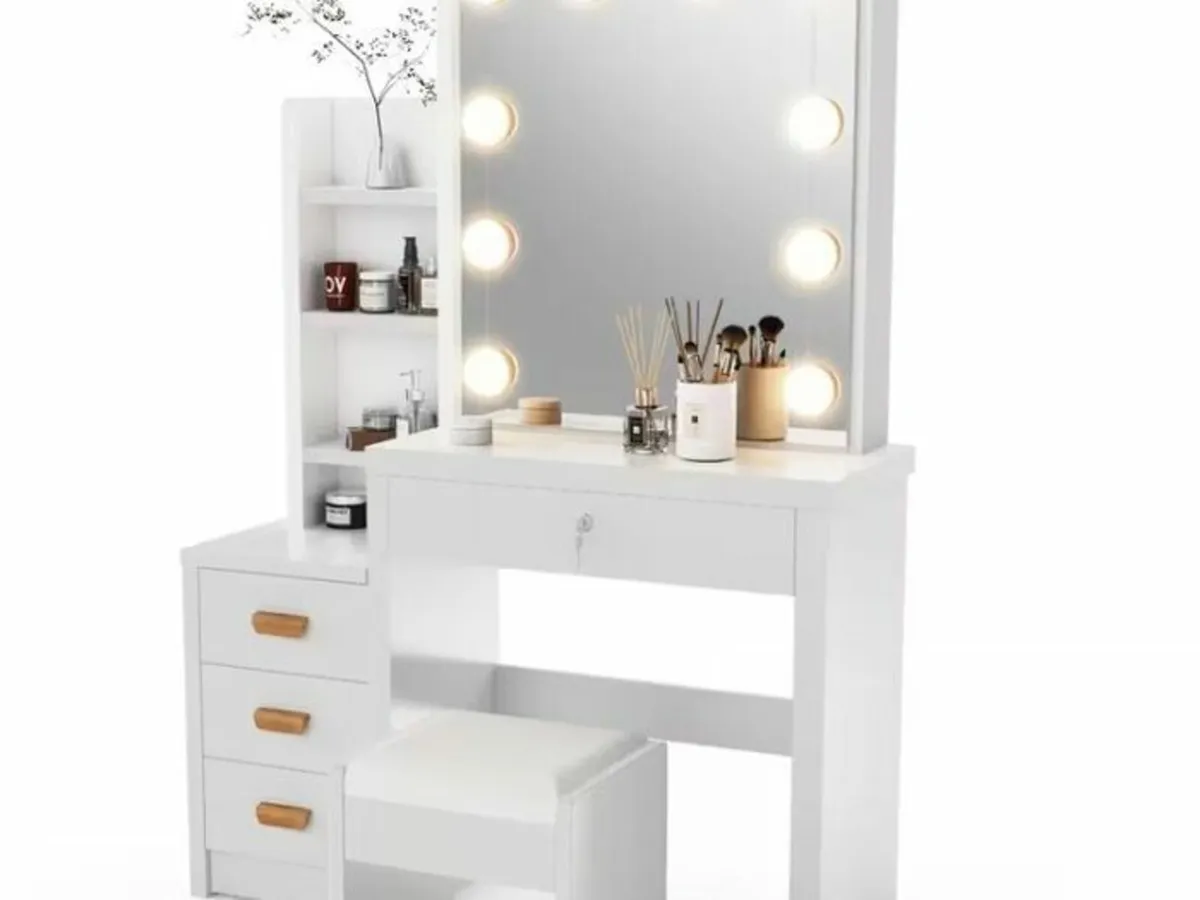 Dressing Table LED with Mirror & Stool - Image 2
