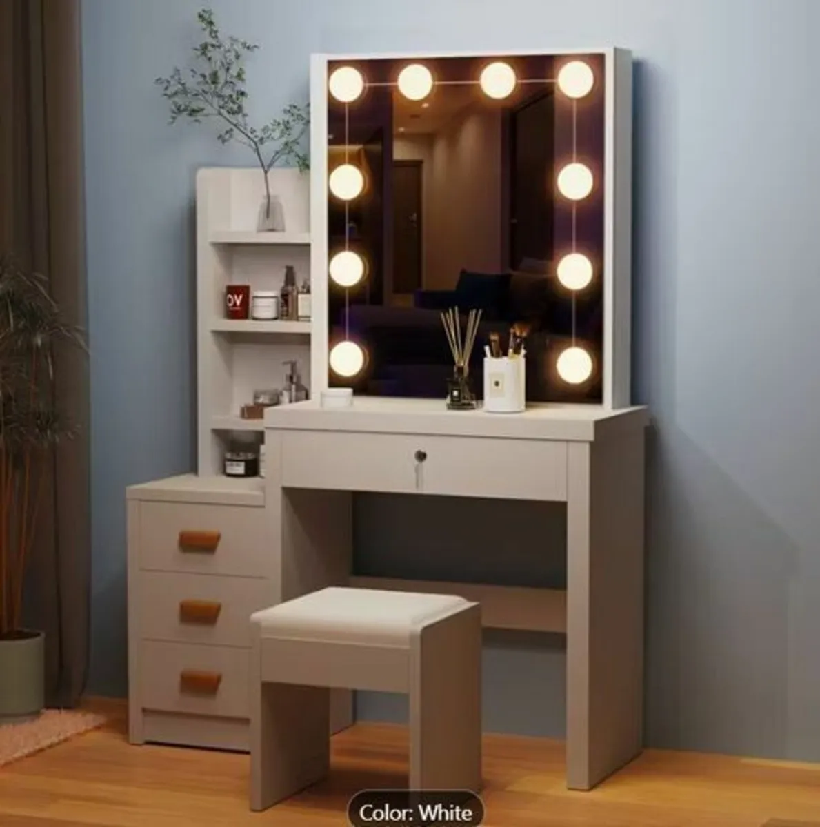 Dressing Table LED with Mirror & Stool - Image 3
