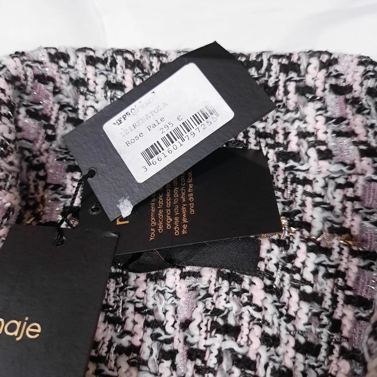 Maje Pink Renatola Tweed Gold Shirt Dress 14UK - Image 2