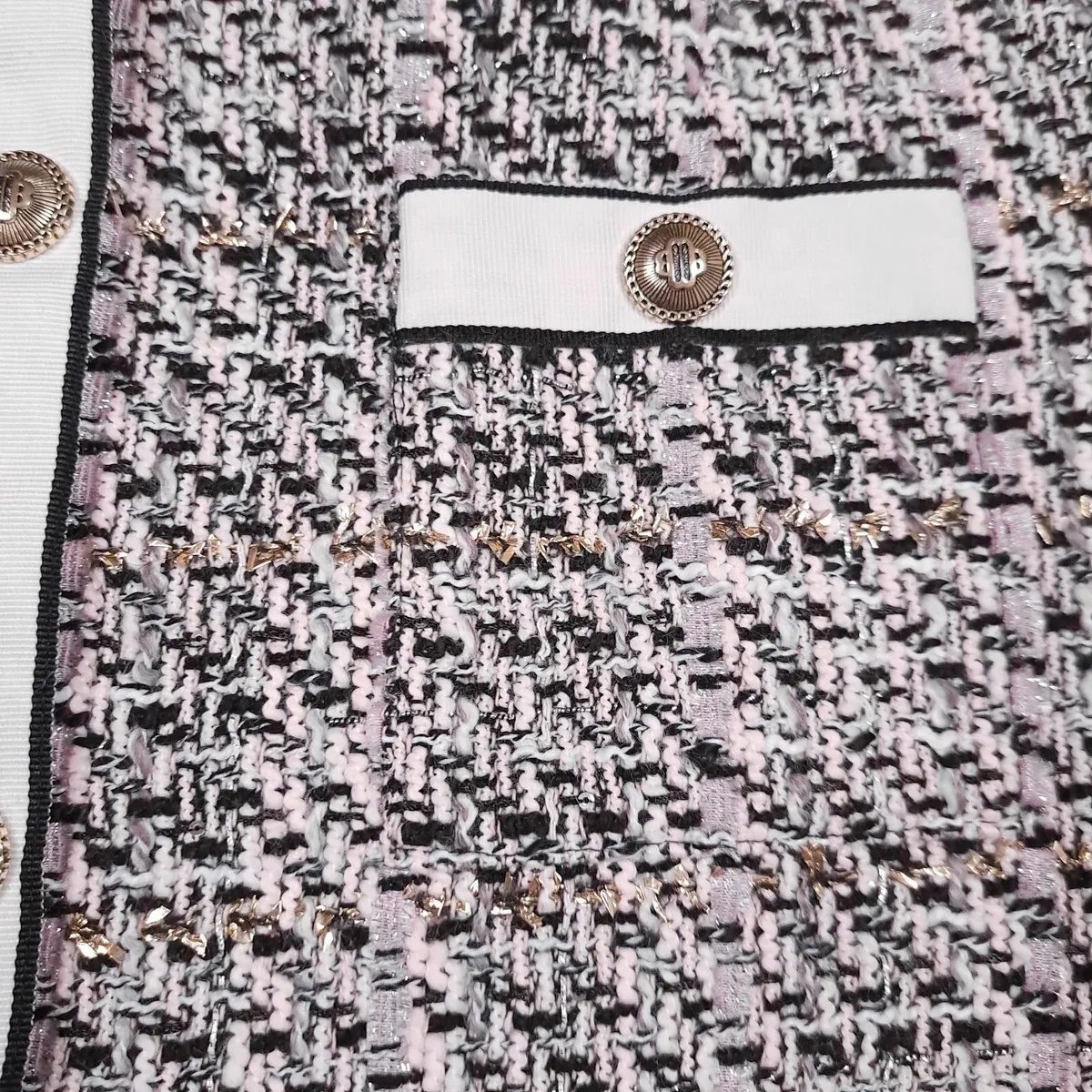 Maje Pink Renatola Tweed Gold Shirt Dress 14UK - Image 3