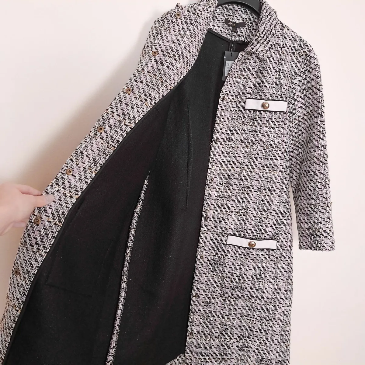 Maje Pink Renatola Tweed Gold Shirt Dress 14UK - Image 4